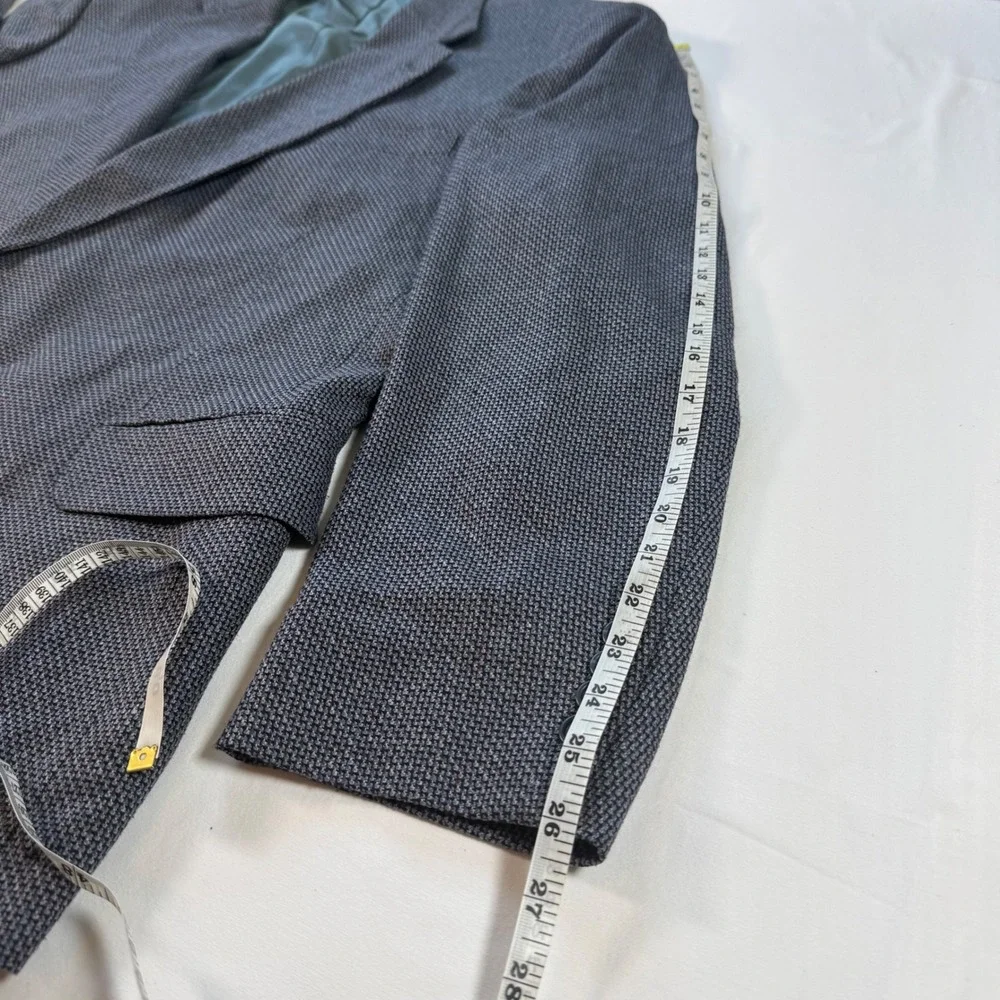 Silk Worsted Wool Blazer Sport Coat Grey Blue Stafford Men's Textured 2-Button